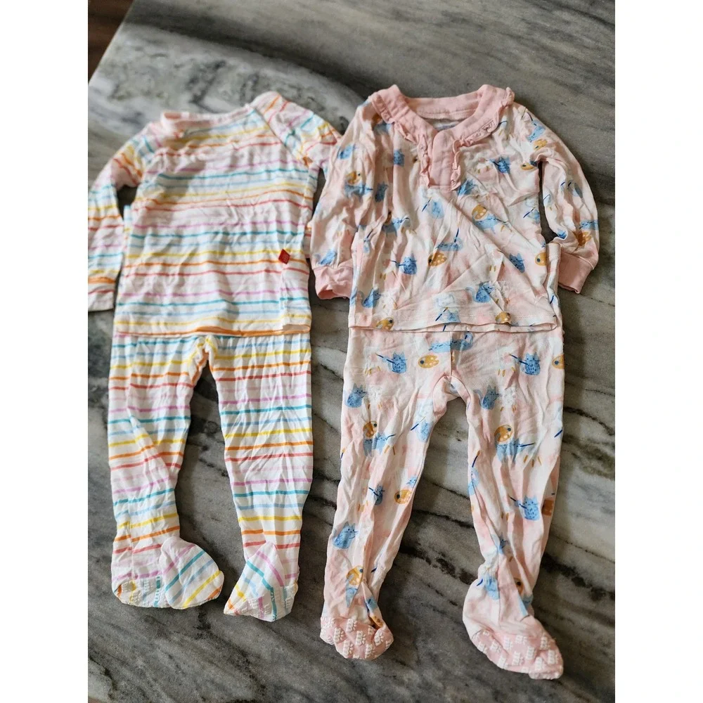 Magnetic Me 9-12 Months Pajama Set‎ 2pc Lot Rainbow Stripe Artist Cat Modal PJs
